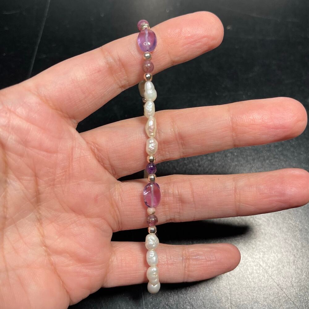 Vintage Freshwater Pearl & Amethyst Beaded Bracelet 8 in